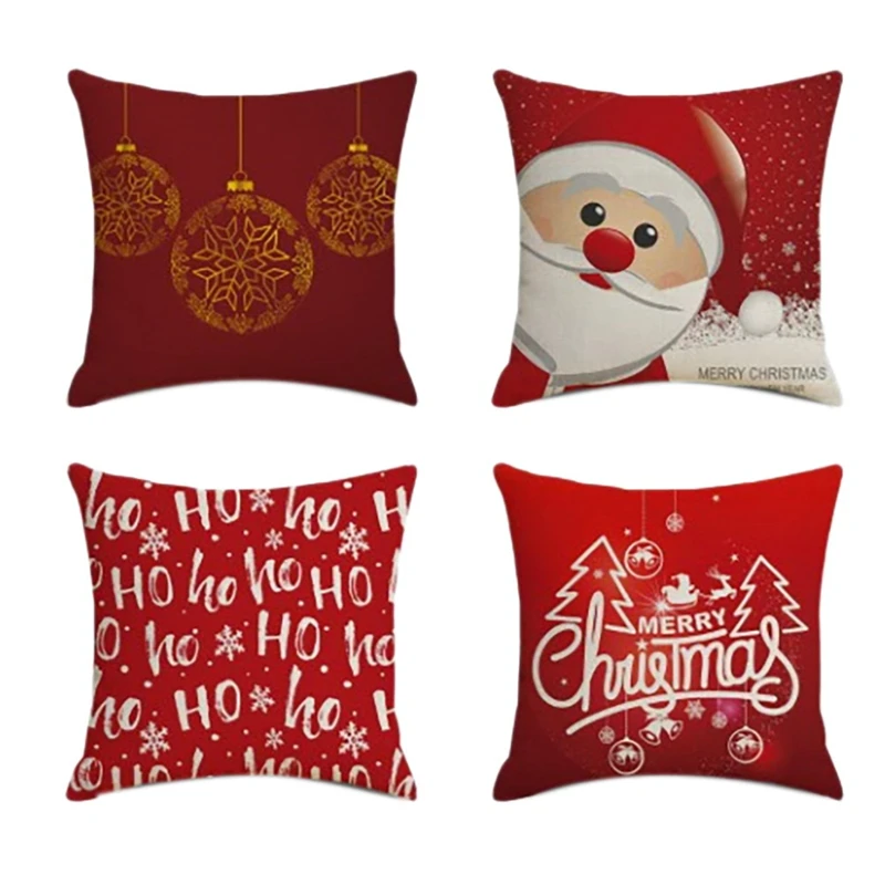 

4Pcs Christmas Celebrate Square Pillowcase Home Decor Linen Pillow Cases Cushion Covers For Sofa Car Pattern 45X45cm