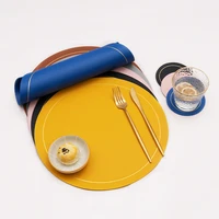 leather placemat and coaster set waterproof and pil proof dining table bowl mat pu round table mat heat insulation pad