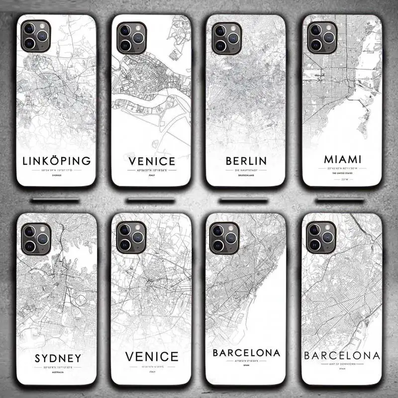 

Ins Travel Country Sketch City Map Phone Case for iPhone 7 8 11 12 Pro X XS XR Samsung A S 10 20 30 51 Plus pro Max funda