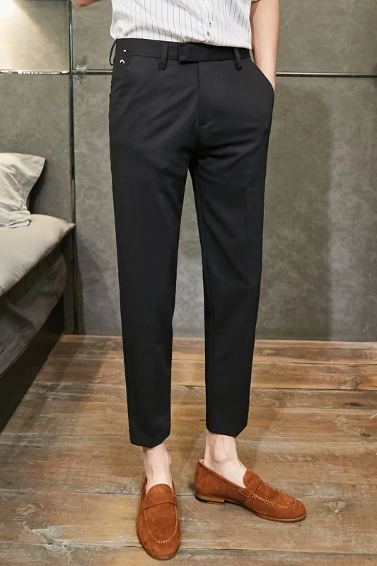 

2021 Spring Summer Business Dress Pants Men Korean Casual Slim Office Social Suits Pant Ankle Length Streetwear Wedding Trousers