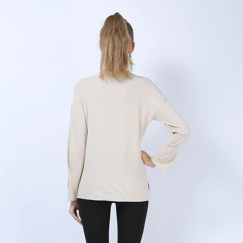 

2021 autumn winter sweater hand nailed bead bottomed sweater Pullover V-Neck Sweater women's solid color top