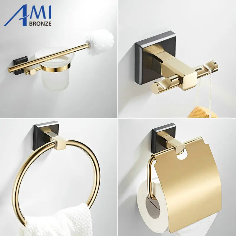 Черно-золотистый полированный Твердый Латунный Держатель для полотенца
