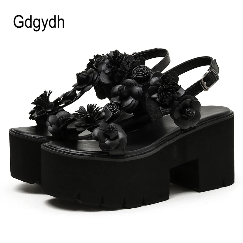 

Gdgydh/милые летние босоножки с цветочным принтом; Женская обувь на платформе в готическом стиле с Т-образным ремешком; Повседневная обувь в ри...