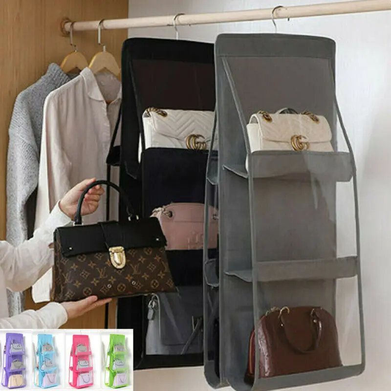 

6 Pocket Foldable Hanging Bag 3 Layers Folding Shelf Bag Purse Handbag Organizer Door Sundry Pocket Hanger Storage Closet Hanger