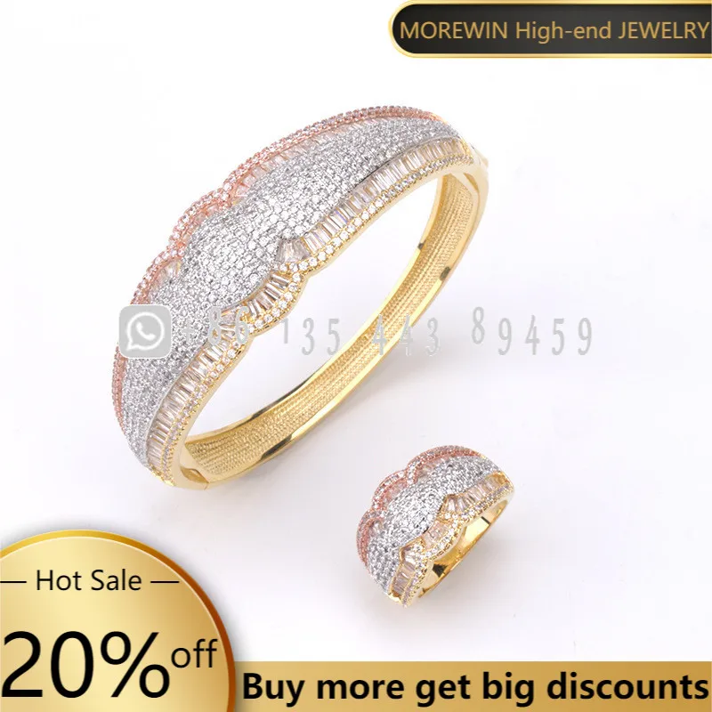 

Small Luxury Fashion Geometric Personality Three-color Gourd-shaped Micro-inlaid Zircon Bracelet Ring Set Women's Jewelry
