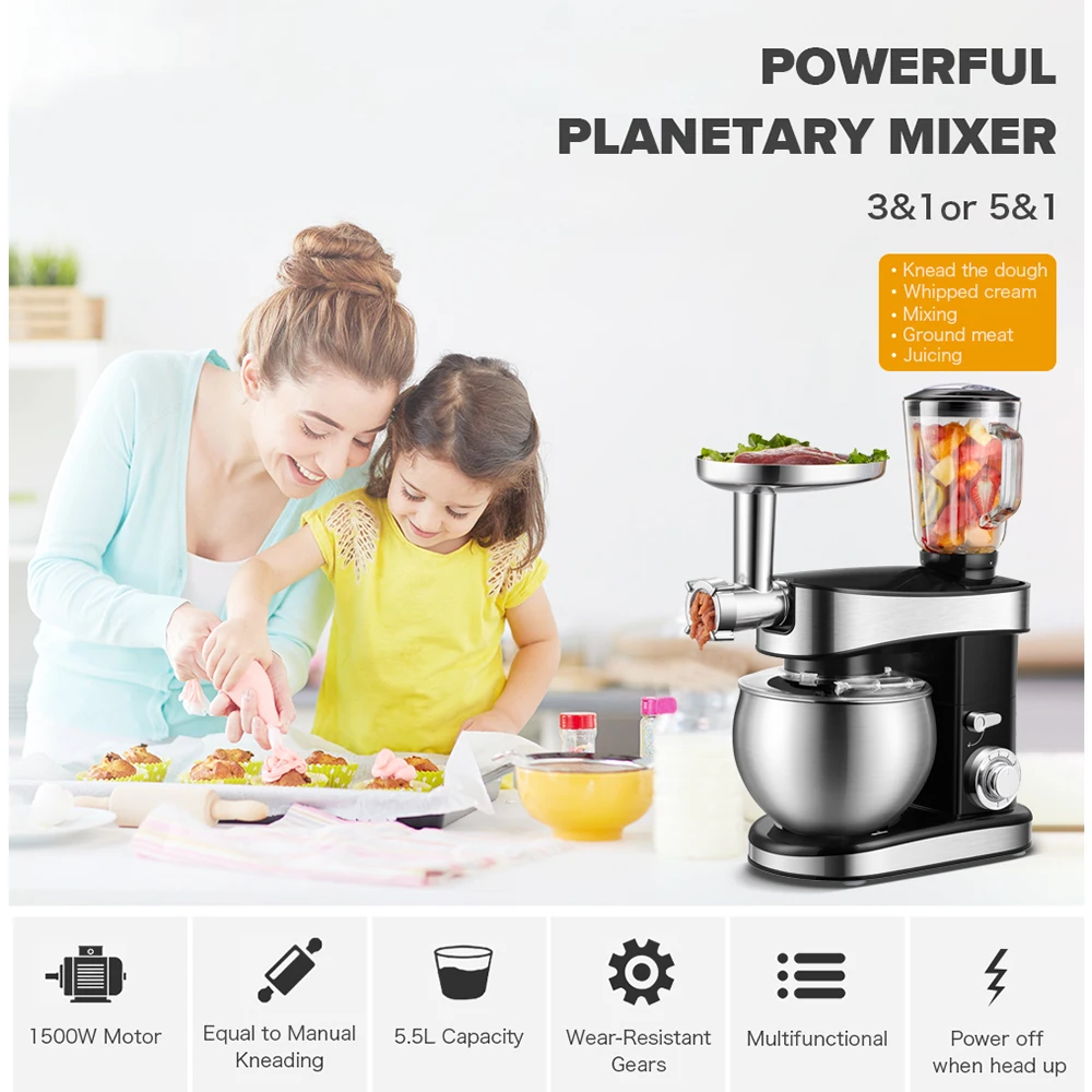 6.5L Household Meat Grinder Stainless Steel Electric Dough Mixer Food Processor Slicer 1300W | Бытовая техника
