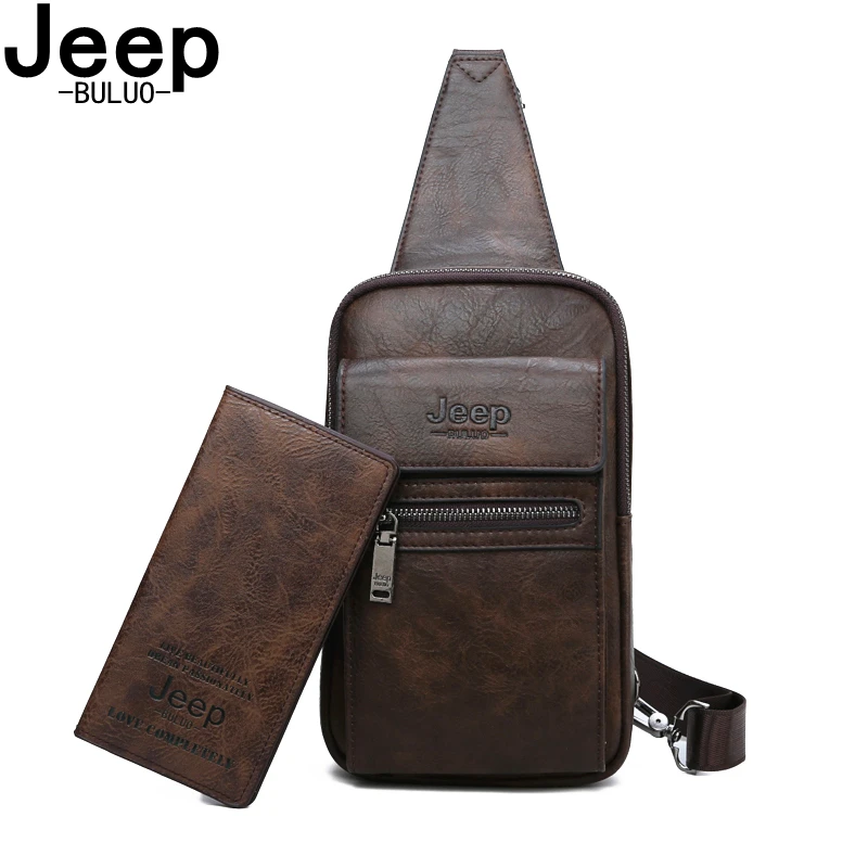 Мужской комплект нагрудная сумка jeep buluo, оранжевая сумка через плечо и кошелек из спилковой кожи, брендовая слинг-сумка, однолямочная кросс-боди сумка, все сезоны