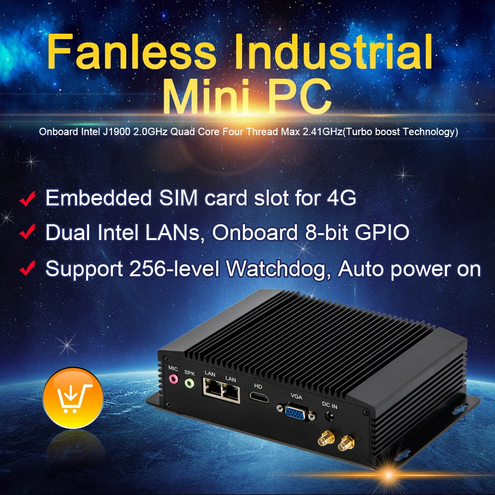 Новейший Компьютер Celeron1900 4G слот для SIM карты HD + VGA 2LANS мини ПК Watchdog 3G/4G 300M WiFi