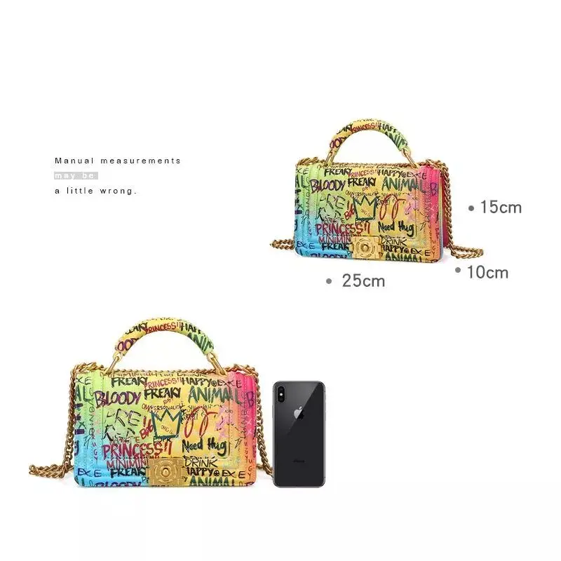 

Famous Brand Graffiti Bags For Women 2020 Graffiti Printing Fashion Purse Chain Crossbody Bag Shoulder Bag Luxury Messenger Bag