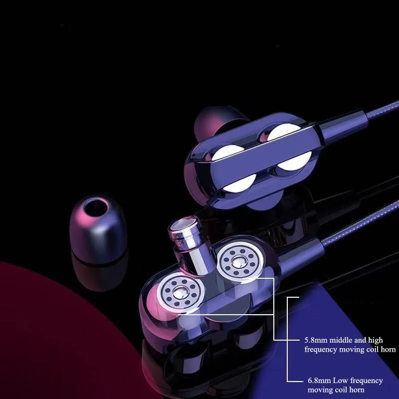 Проводные стереонаушники с двойным приводом Спортивная гарнитура микрофоном