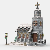 1074 pcs moc toys city street scene little winter church construction building blocks modular architecture block model