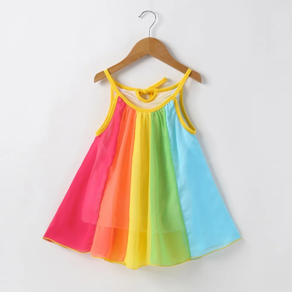 Hot Sale New 2019 Toddler Kids Baby Girl Princess Clothes Sleeveless Chiffon Tutu Rainbow Colorful Dresses Dress Summer | Детская одежда