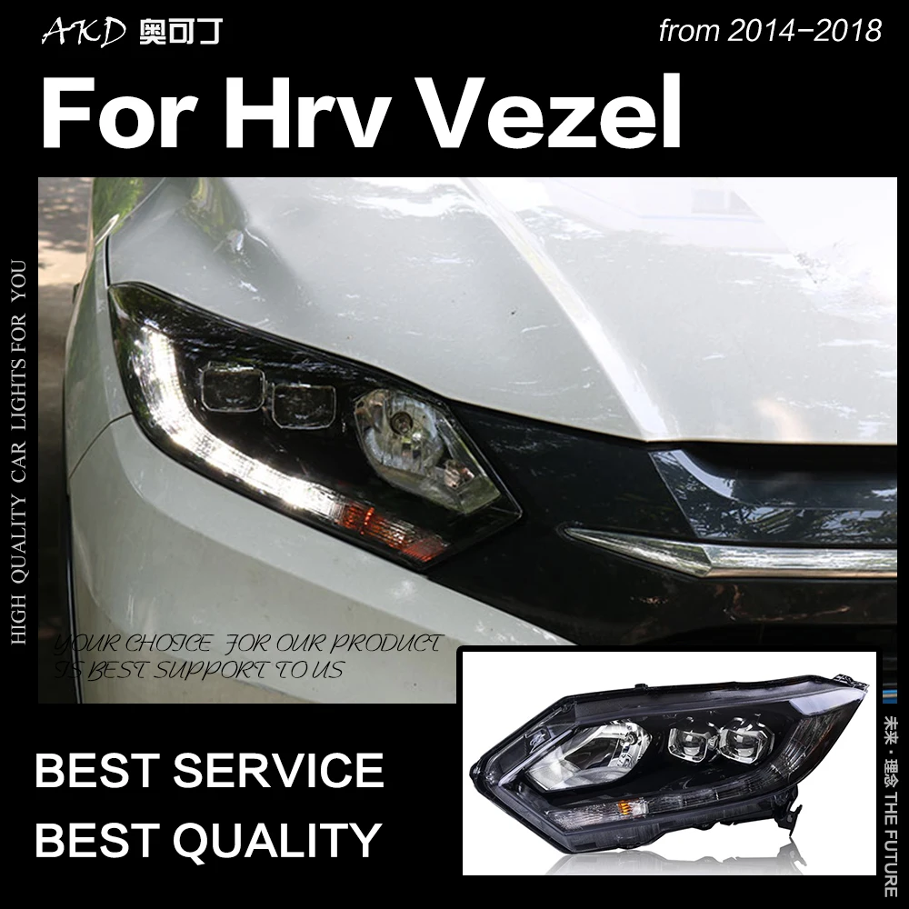 AKD автостайлинг фара для HRV Vezel светодиодная 2014-2018 сигнал поворота светодиодный DRL