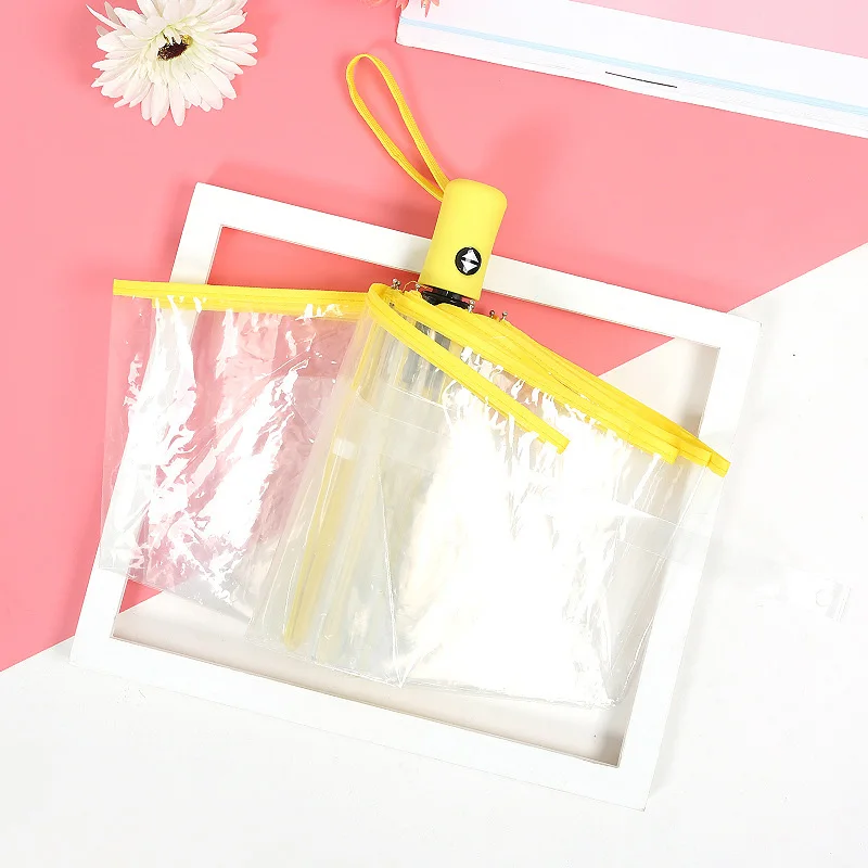 

Creative Transparent Umbrella Automatic Umbrella Three Folding Women Umbrellas Compact Folding Windproof Style Clear umbrella