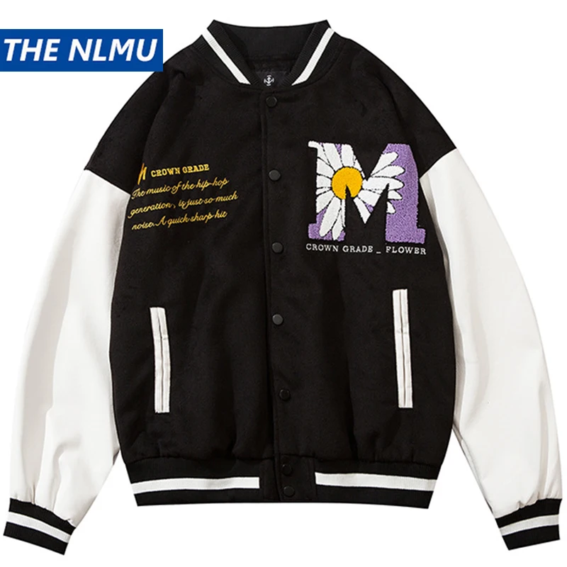 

Hip Hop Baseball Jacket MenFlower Embroidery Varsity College Coat Mens Harajuku Casual Bomber Jacket Unisex High Street WY841