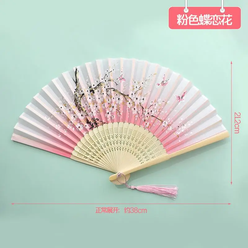 

Folding women children's dance fan Chinese Japanese Folding Fan Wooden Shank Classical Dance Fan High Quality Elegent Female Fan