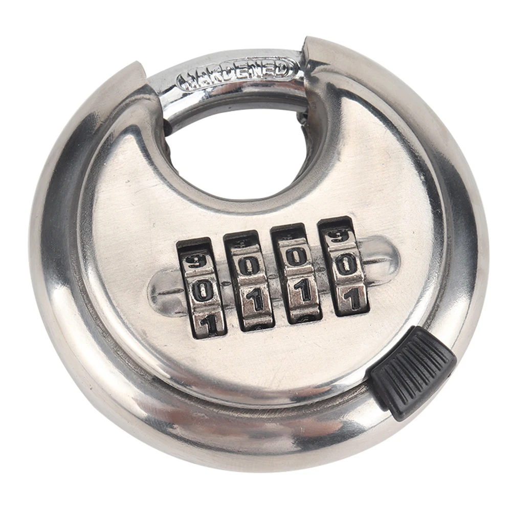 

New 4 Digit Combination Discus Lock Heavy Duty Round Stainless Steel Disc Padlock 70mm For Trailer Storage Unit Shed Gate Door