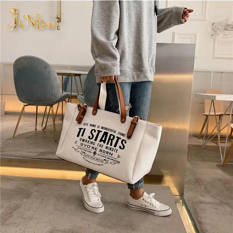 High quality Large Capacity Women Canvas Letter Handbags Tote Bags Female Casual Fashion Solid Shoulder Crossbody Shopping Bags