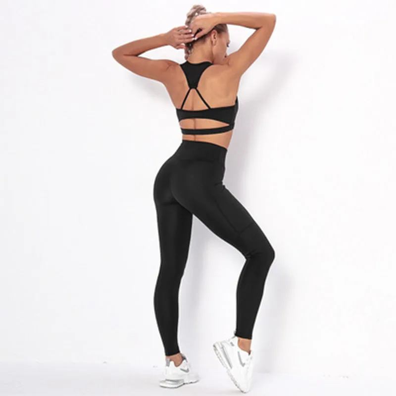

SALSPOR Yoga Sets Women Fitness Back Cross Bra Push Up Pocket Leggings Sports Joggings Workout Athletics Gym Quick Dry Tracksuit