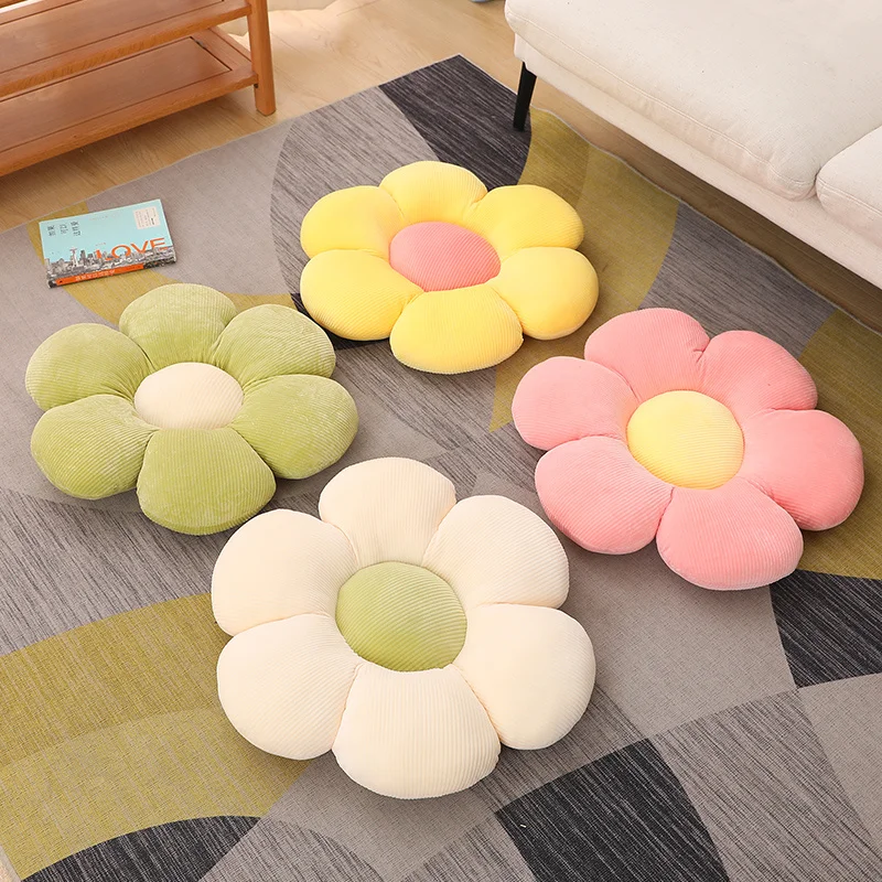 

Furry Plush Daisy Flower Plush Pillow Mat Stuffed Lifelike Flower Shape Baby Kids Home Soft Pillow Seat Cushion Home Decor