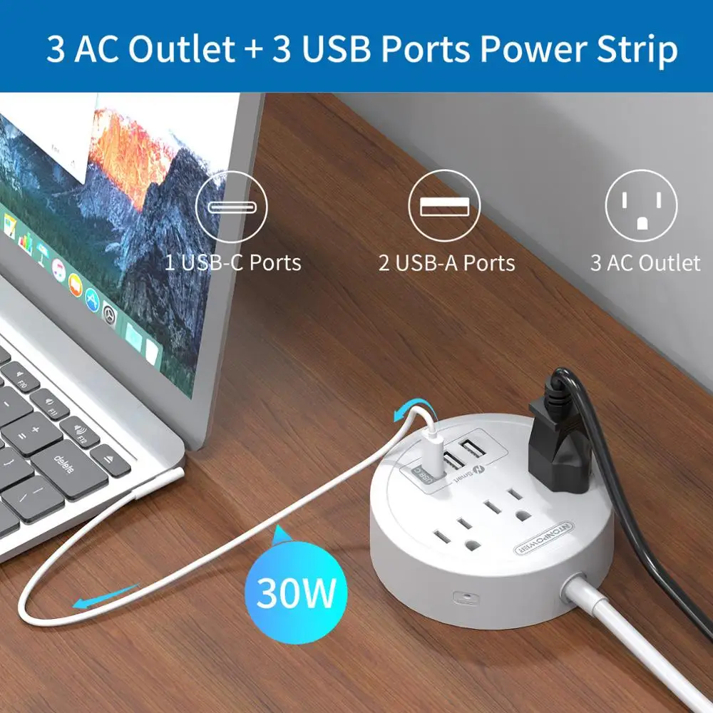 NTON блок питания с USB C монтируемым 3 выходами и usb портами настольная зарядная