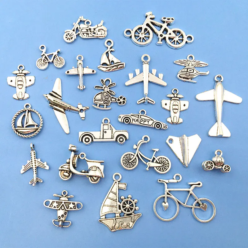 

Mix 20/60pcs Zinc Alloy Airplane Bike Traffic Travel Charms for DIY Necklace Earrings Fashion Jewelry Making Crafts Accessory