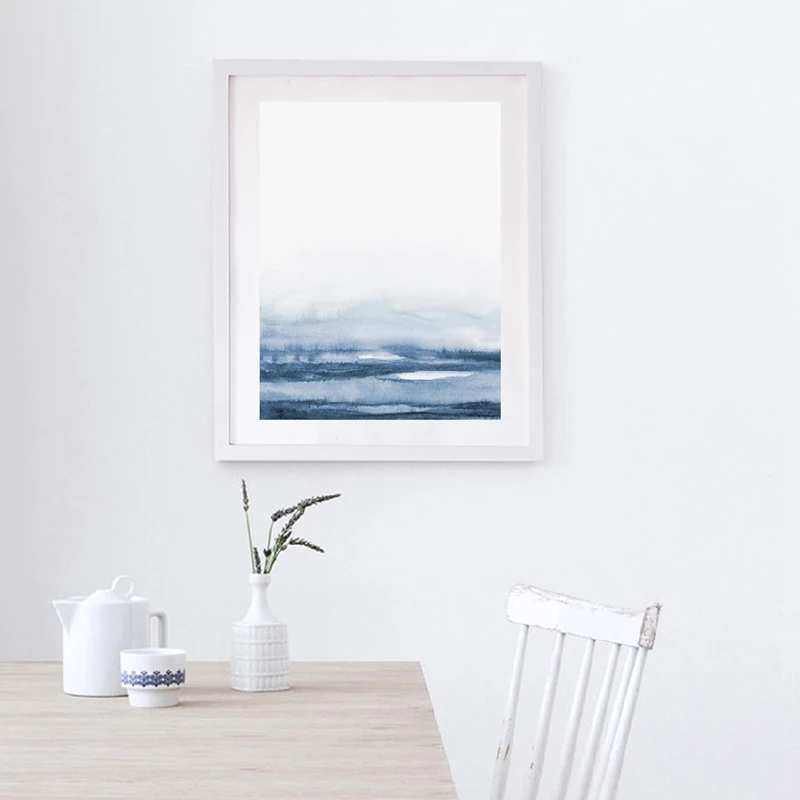 Синяя настенная живопись на холсте плакаты принты абстрактная Гора лес