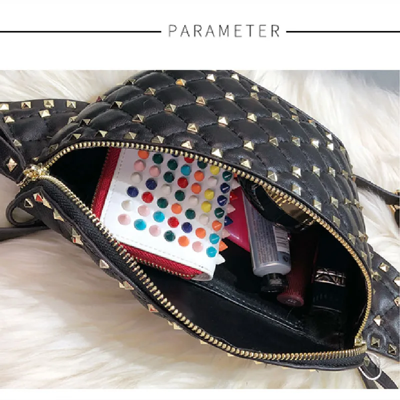 

Brand new women's sheepskin rivet fashion diagonal sidecar hand over chest bag all kinds of mobile phone waist bag tide