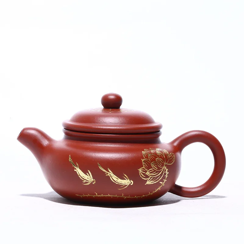 

Yixing Bright Red Robe Dark-red Enameled Pottery Teapot Famous Manual Sketch Trace A Design In Gold To Fake Something Antique