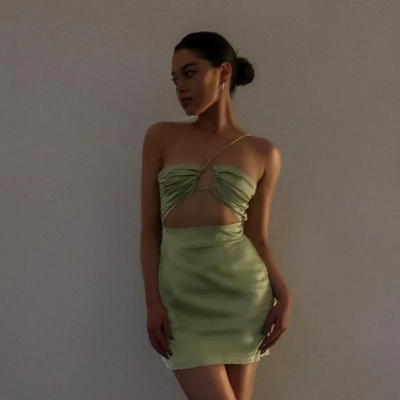 

Women Green Skirt and Top 2021 Sexy Bodycon Party Dress Summer Women Outfit Festival Clothing Bandage Mini Skirt and Crop Top