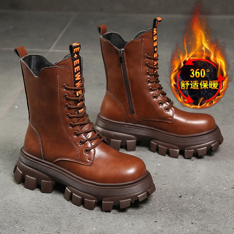 

Women's Boots Platform Shoes Flat High Heels Booties Woman 2021 Black Combat Boots Short Martens Faux Leather Boot Female Ankle