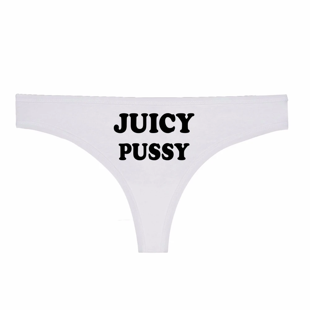 DongKing Lady's Sexy Thong Panties JUICY PUSSY Letter Print Funny Women Girl Cotton T Underwear White Black Pink G-String | Женская