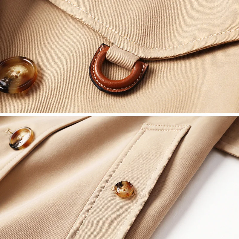 

High-end Temperament British Style Women Windbreaker Autumn Waterproof Double Breasted Slim Lady Trench Coat With Belt Khaki 222