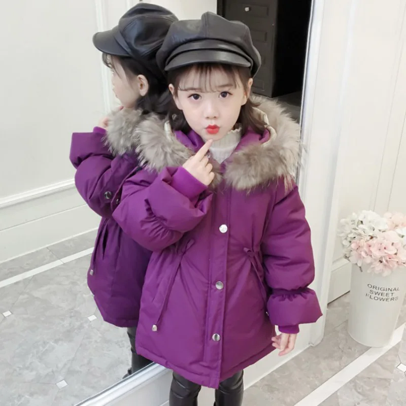 Детские зимние меховые пальто для девочек модные однотонные парки в горошек