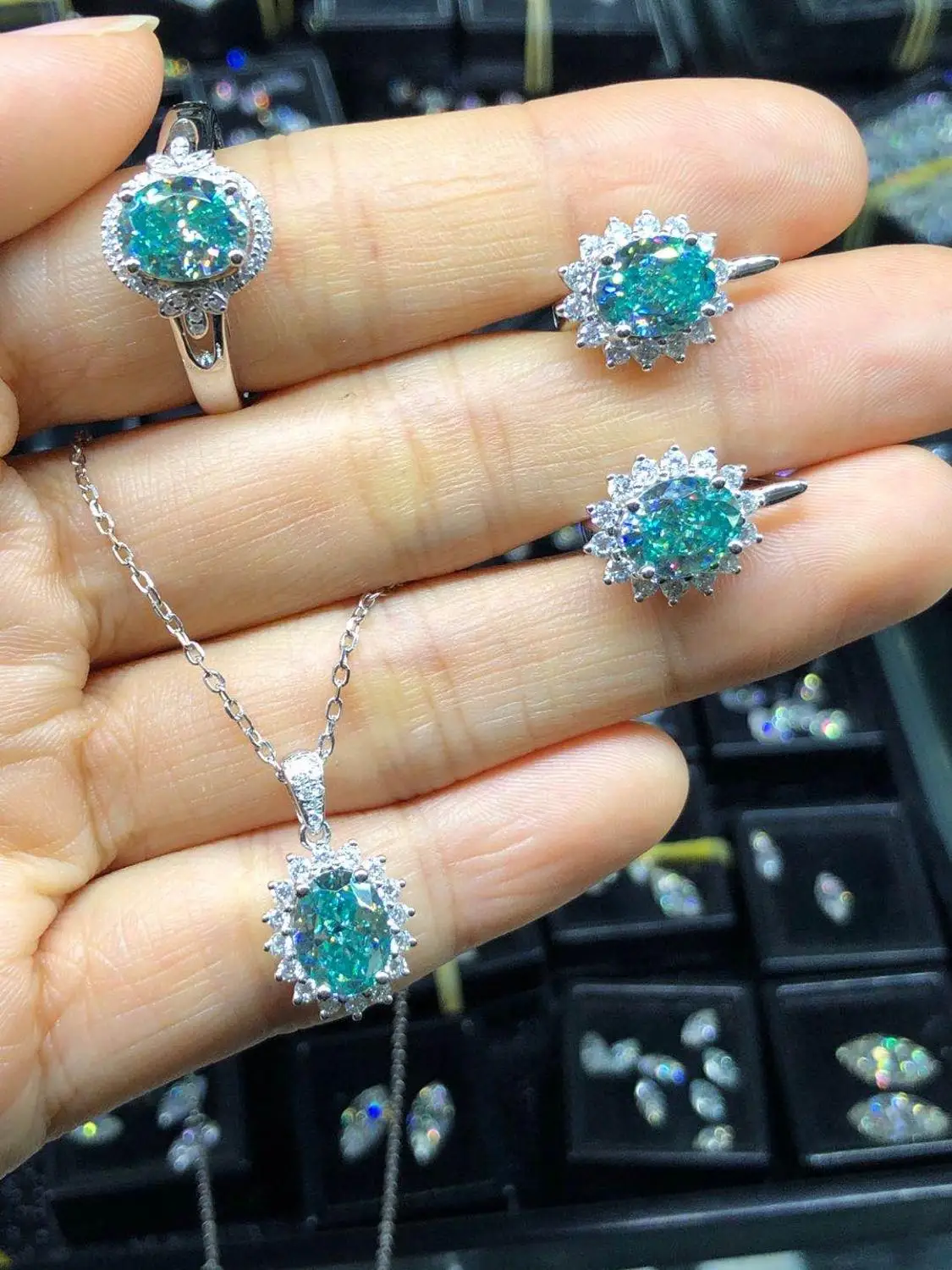 925 пробы серебро 200 мм Кулон Горячая распродажа 18 шт 5 круглый камень главный синий