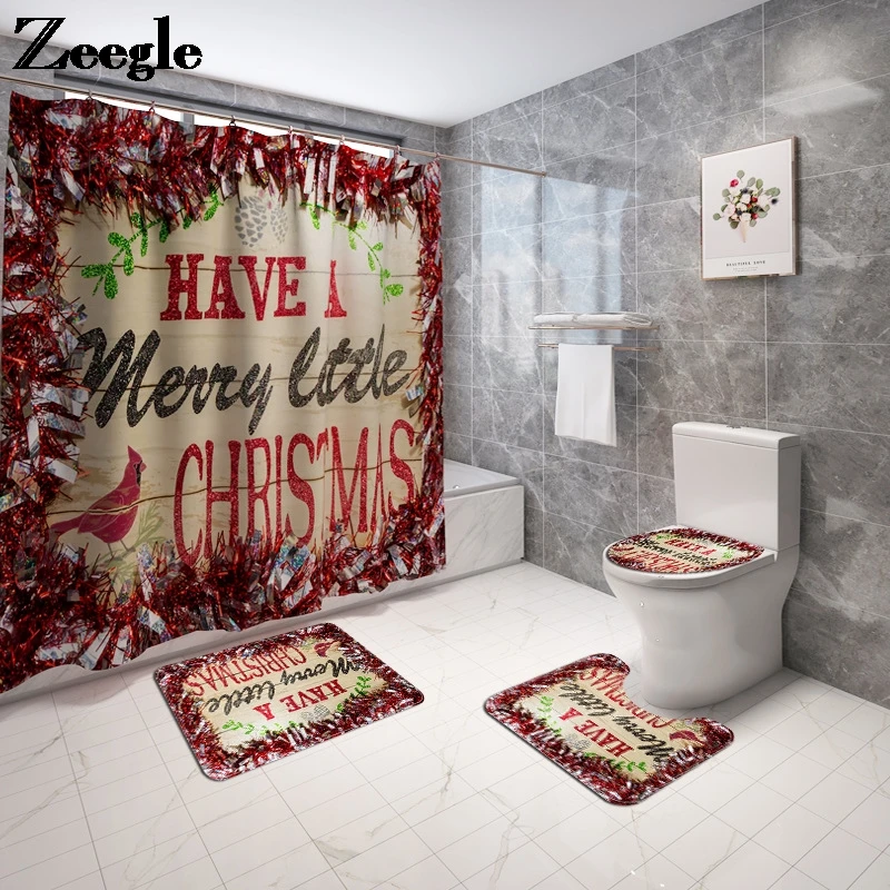 

Рождественский стиль, коврик для ванной и набор из полиэстеровой занавески для душа, противоскользящий напольный коврик из микрофибры, ков...