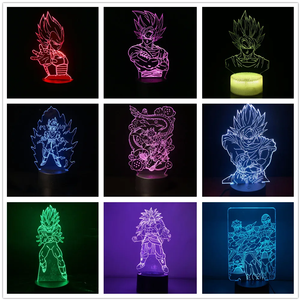 Аниме фигурки Bandai Dragon Ball Z 3D ночные светильники модель Son Goku Broly героев