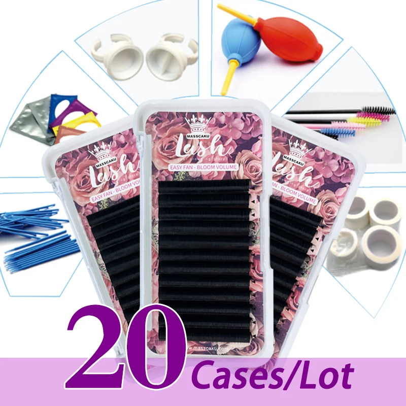 20case/lot Wholesale supplies 12rows easy fanning natural individual lashes automatic flowering camelia volume extensions