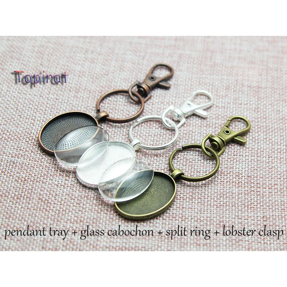 

10pcs Zinc Alloy Keychain Pendant Tray Setting 22x30mm Cabochon Oval Blank+Oval Clear Glass Dome+Split Rings+Lobster Clasps