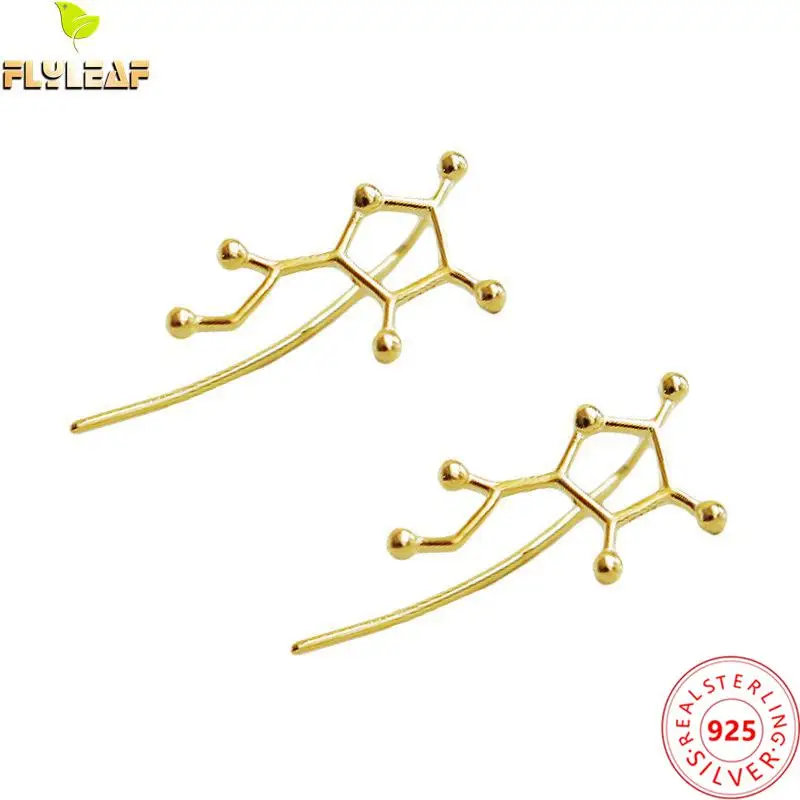 

925 Sterling Silver Chemical Molecule Stud Earrings For Women Creativity 18k Gold Female Fine Jewelry