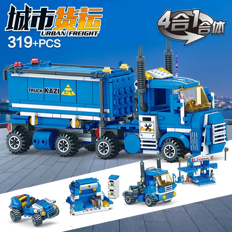 

318PCS 4IN1 Urban Freight Urban Truck Building Blocks City Creative Brinquedos Bricks Figures Educational Toys for Children