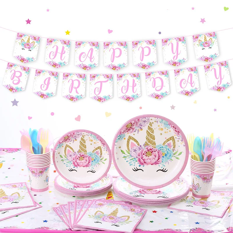 Украшения в виде единорога на день рождения Розовая Радуга баннер Единорог