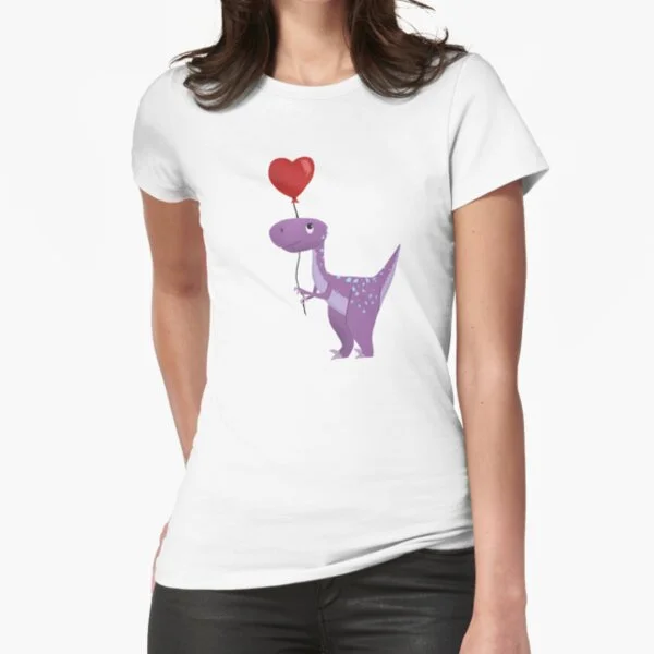 

Dino Raptor Character Holding A Heart Balloon T-Shirt Print Top