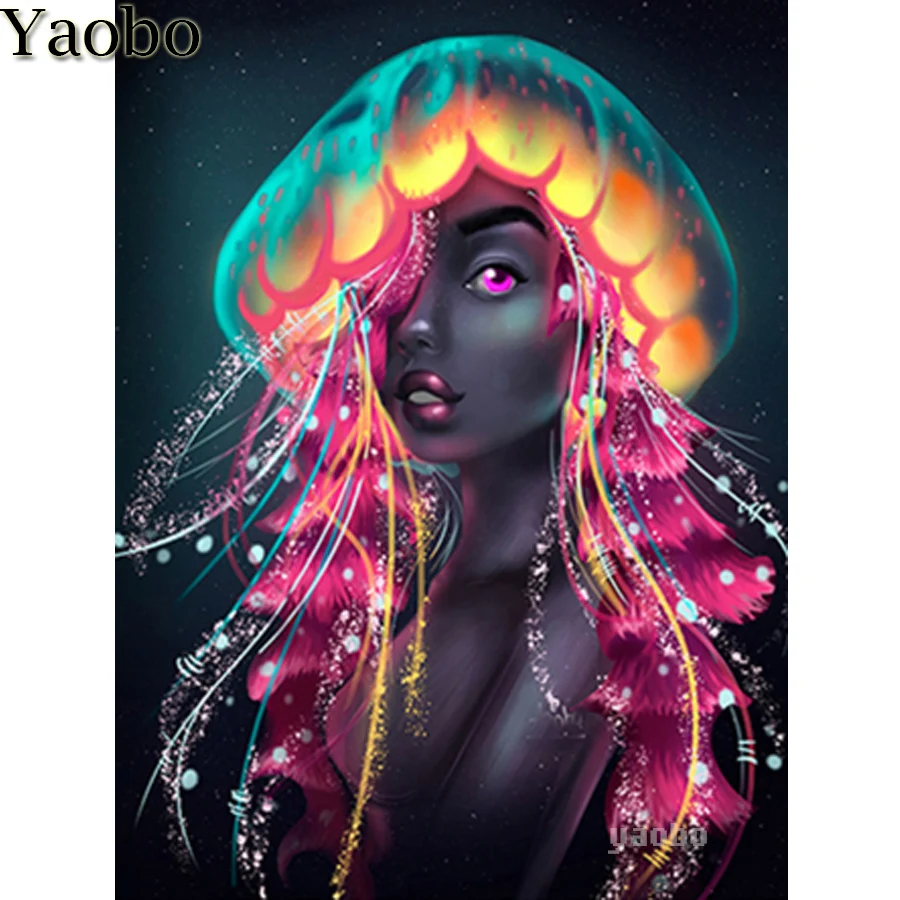 

5D алмазная вышивка, алмазная живопись, красивая девушка с Медузой, эльф, вышивка крестиком, ручная работа, Алмазная мозаика, полная вышивка