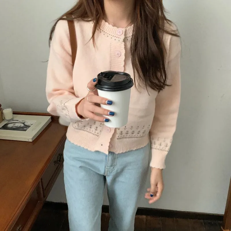 

Alien Kitty Korean New Embroidery Solid Color Breasted Fashion Sweater 2021 Women Knitting Versatile Casual Cardigan Sweater