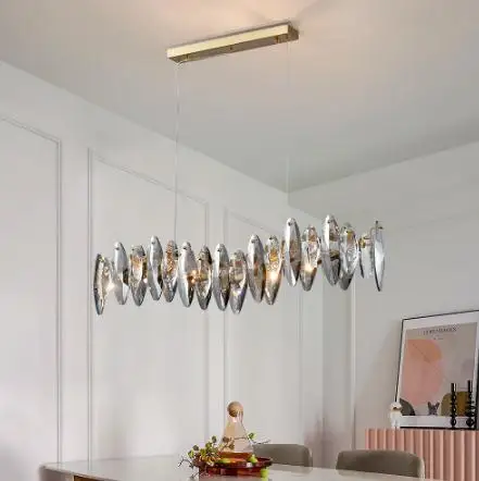 

Волнистый дизайн, Современная хрустасветильник Люстра для столовой, роскошные дымчато-серые хрустальные лампы, Короткие кухонные подвесны...