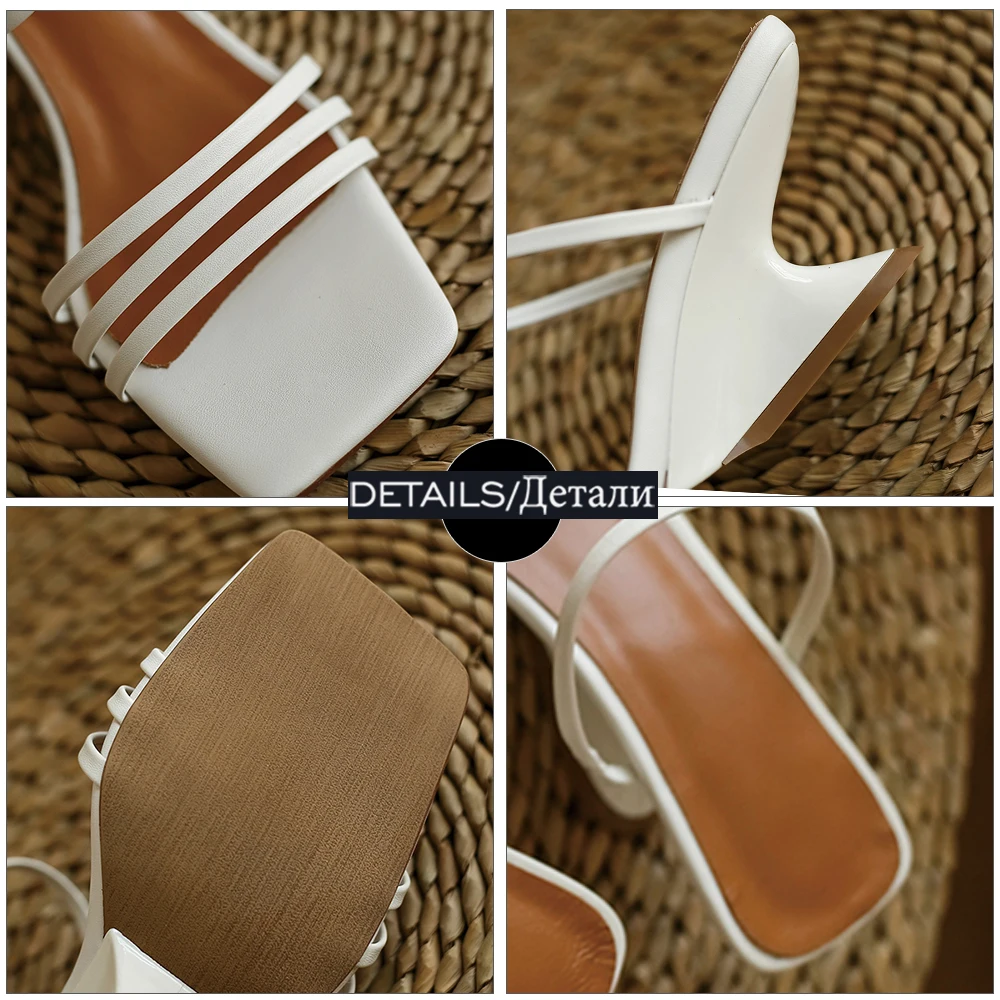 

WETKISS Strange Heels Slippers Women Stylish High Wedges Shoes Woman Square Toe Slides Mules Strappy Ladies Shoes Female