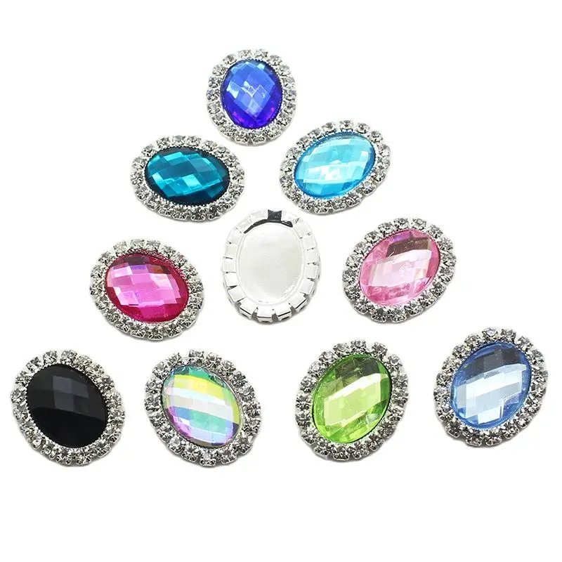 Новинка 10 шт./компл. 20*25 мм цветные овальные Стразы пуговицы с плоской обратной