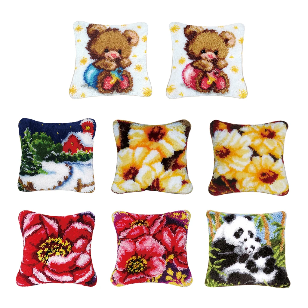 

43x43cm Panda Pattern Latch Hook Kits Pillow Making Crafts For Kids Adults