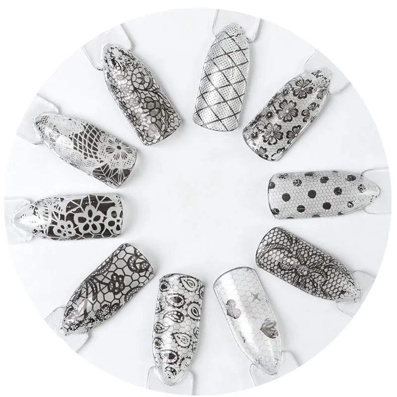 

16 Pieces New 2021 Black Lace Transfer Sheet Nail Art Sexy Full Envelopes Flower Glue Adhesive DIY manicure Style Tools